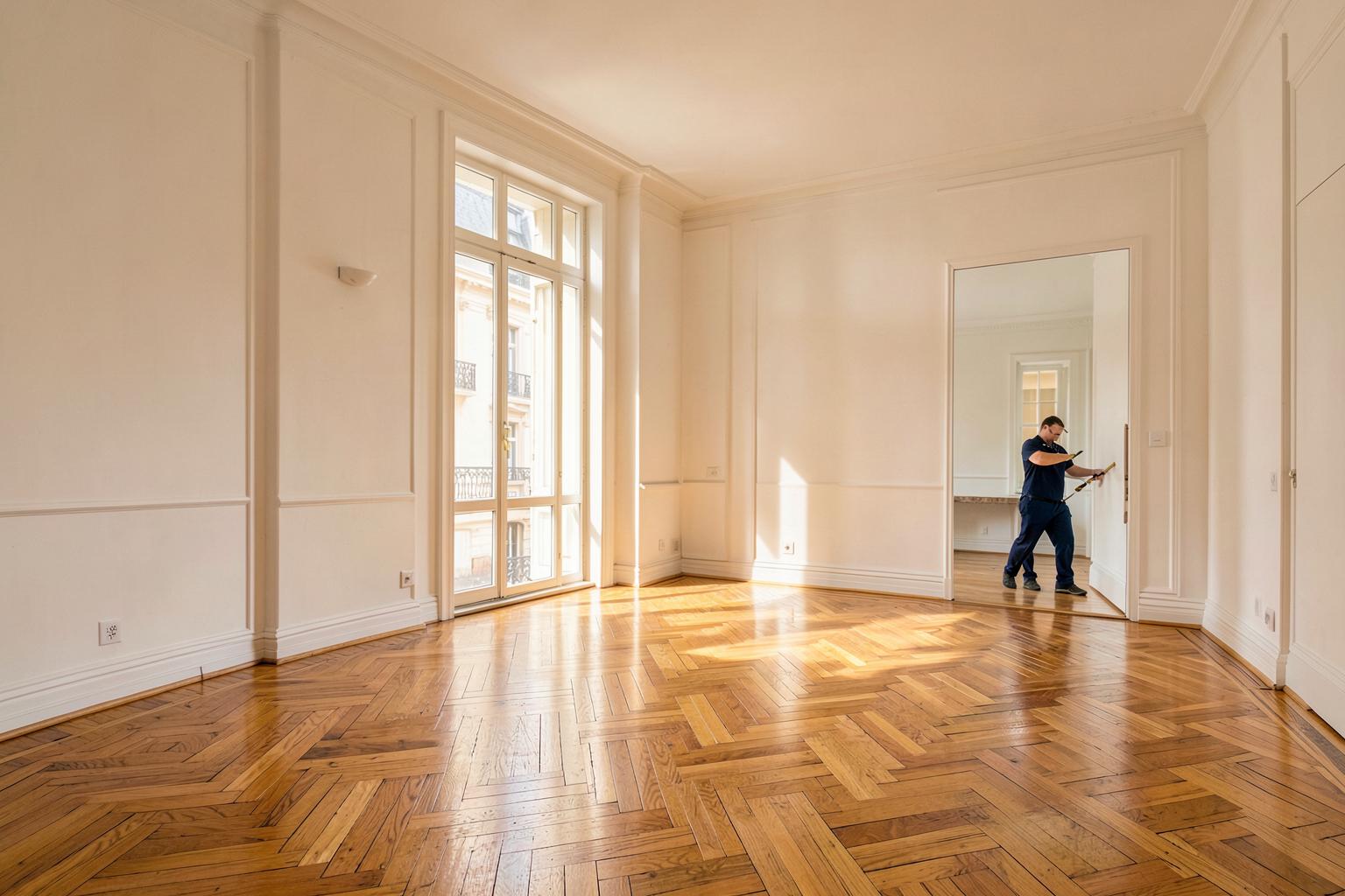 Appartement parisien vide et lumineux après un débarras complet