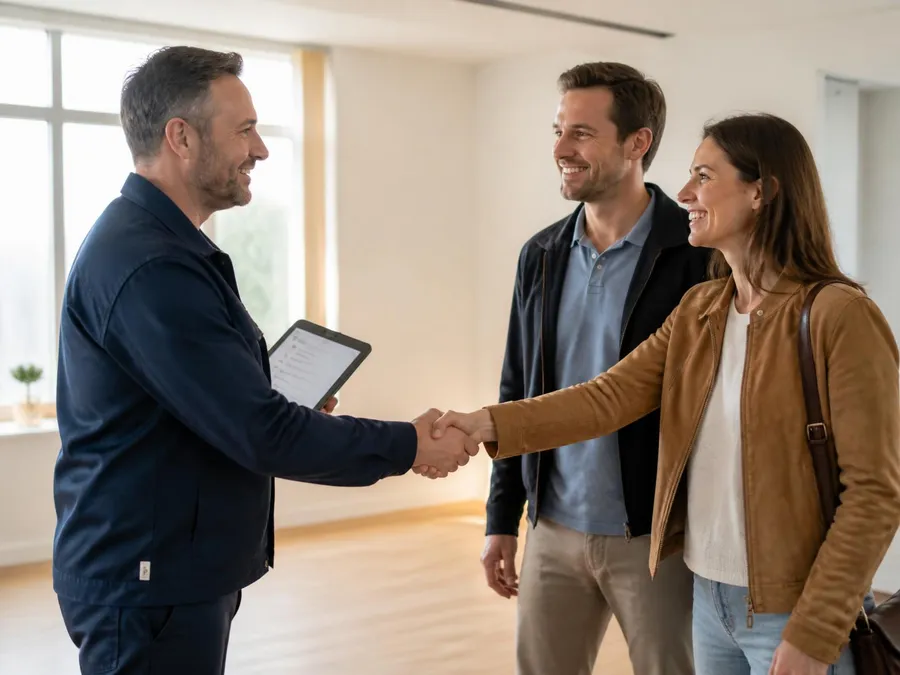 Remise des travaux à des clients dans un appartement rénové en Île-de-France